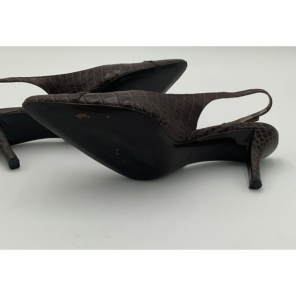 Burberry Vintage Slingback Heels Brown Alligator Plaid Interior Size 36.5 - Picture 6 of 8